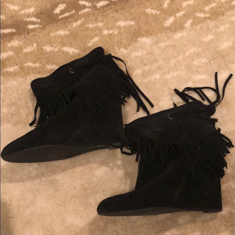 Black fringe ankle boots